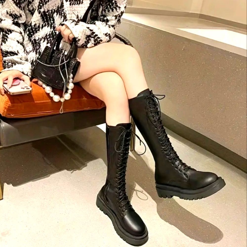 Ladies Black Platform lace-up combat boots sz 7 - Picture 5 of 6